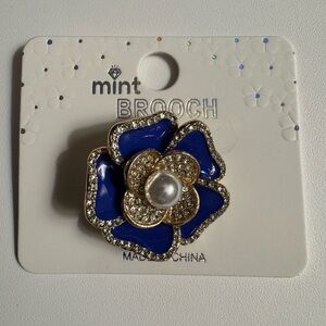 New MINT Flower brooch -blue-gold
